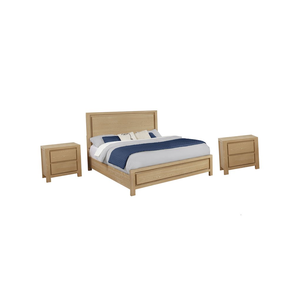 Rubber Wood Light Oak Natuiral Finish Eastern King Bedroom Set with Nightstands