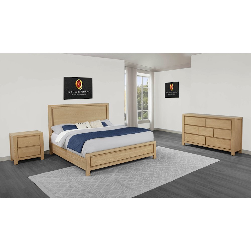 3pc Rubber Wood Light Oak Natuiral Finish Queen Bedroom Set