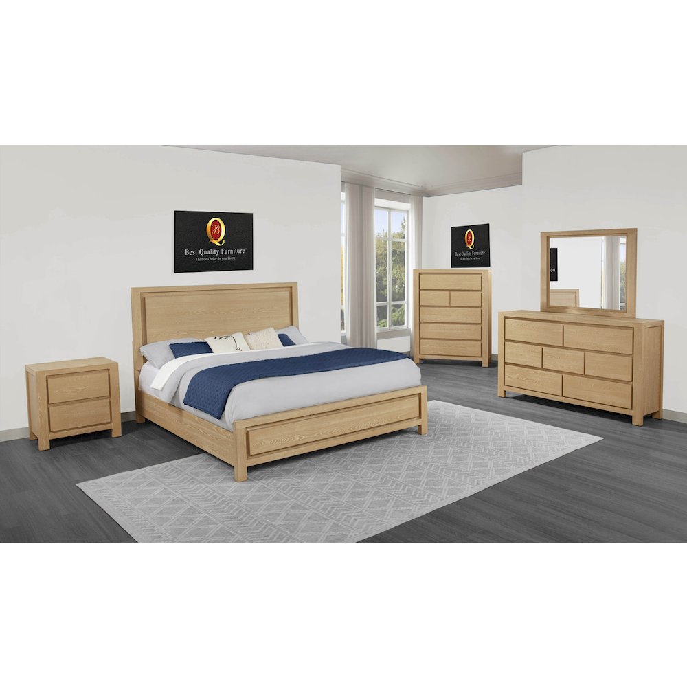 5pc Rubber Wood Light Oak Natuiral Finish Eastern King Bedroom Set with Chest