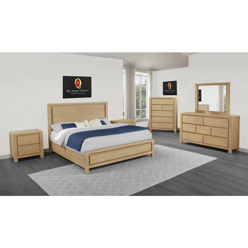 6pc Rubber Wood Light Oak Natuiral Finish Eastern King Bedroom Set