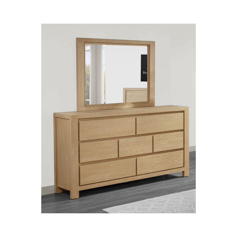 Rubber Wood Light Oak Natuiral Finish Dresser and Mirror