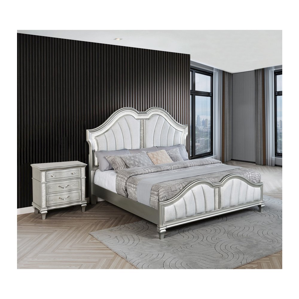 2 Piece Silver Eastern King Panel Bedroom Set ( Ekb+Nightstand)