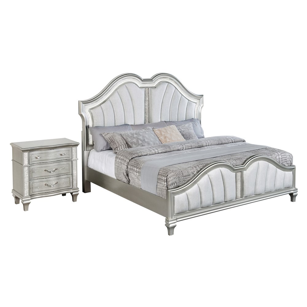 2 Piece Silver Eastern King Panel Bedroom Set ( Ekb+Nightstand)