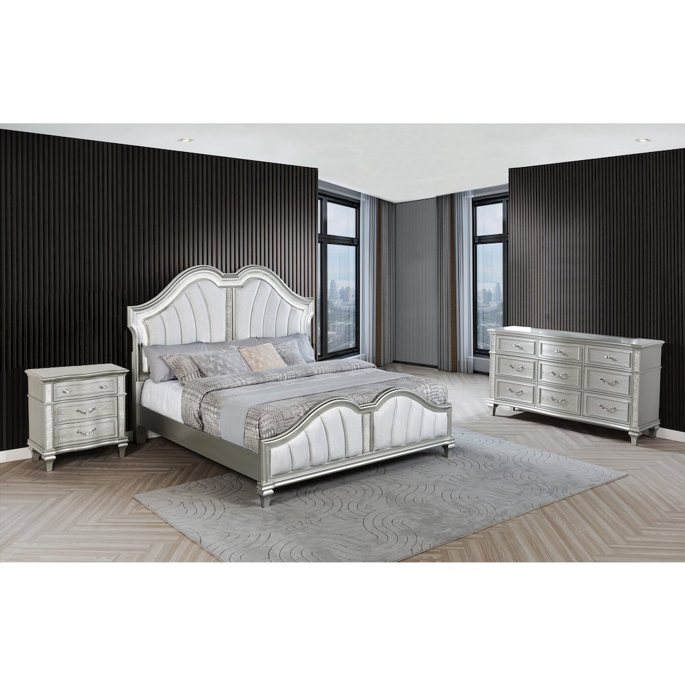 3 Piece Silver Eastern King Panel Bedroom Set ( Ekb+Dresser+Nightstand)