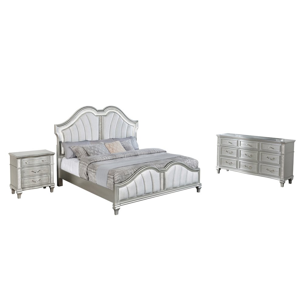 3 Piece Silver Eastern King Panel Bedroom Set ( Ekb+Dresser+Nightstand)