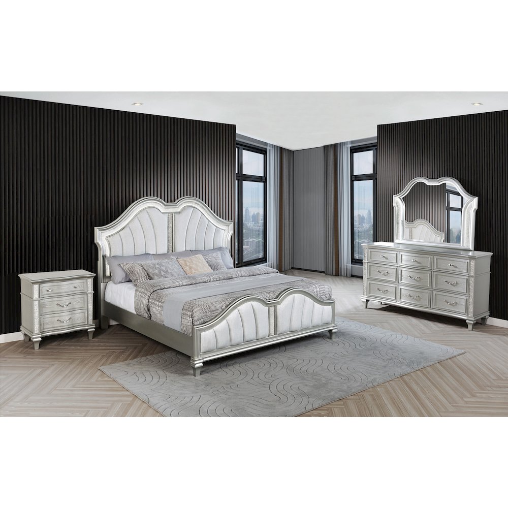 4 Piece Silver Eastern King Panel Bedroom Set ( Ekb+Dresser+Mirror+Ns)
