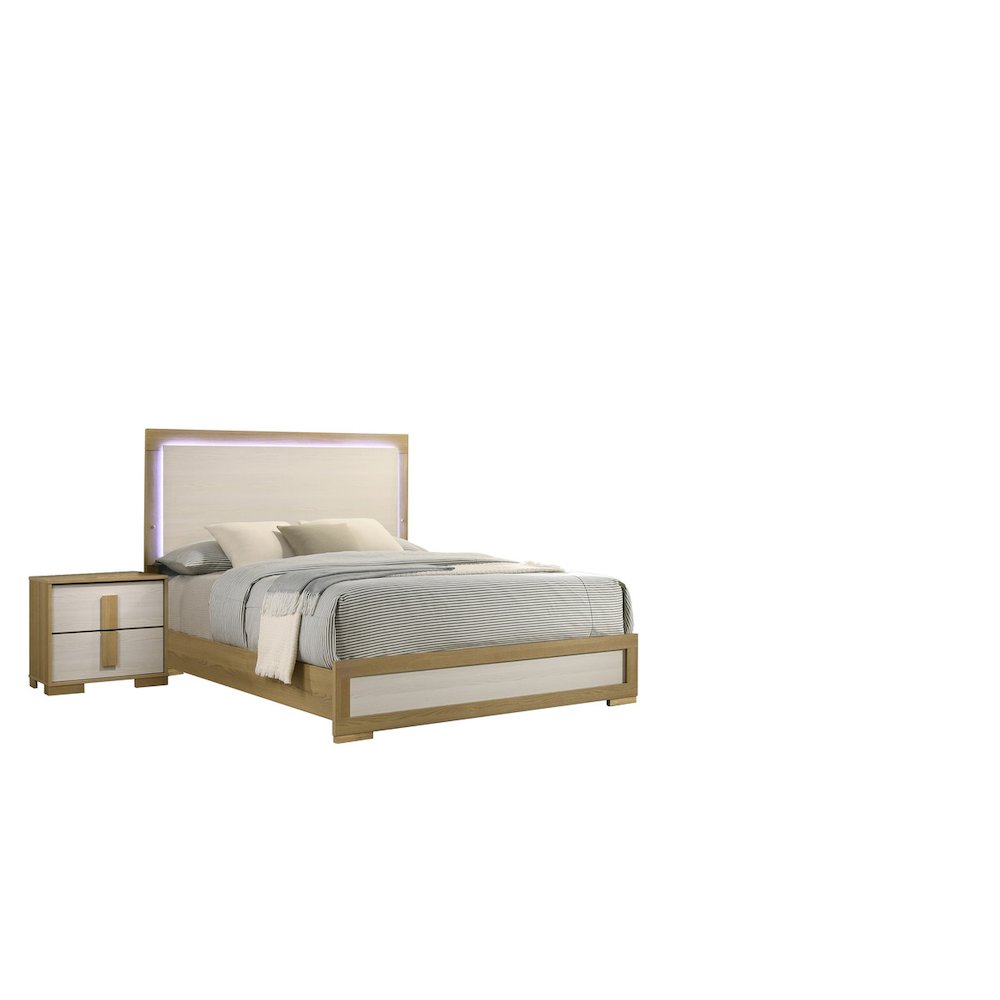 2 piece – Beige wood bedroom set (Bed+Night stand)