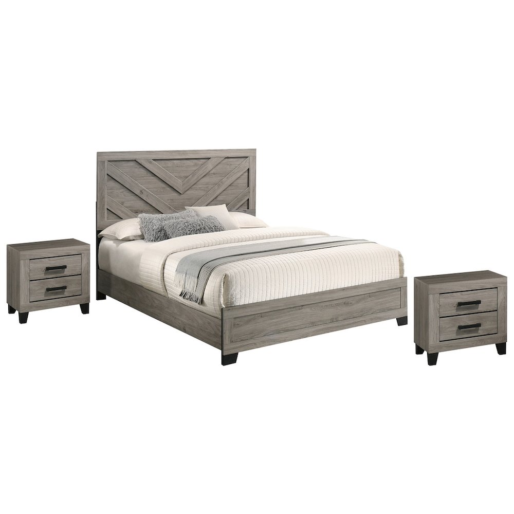 3 piece light gray pannel bedroom set (Bed+2NS)