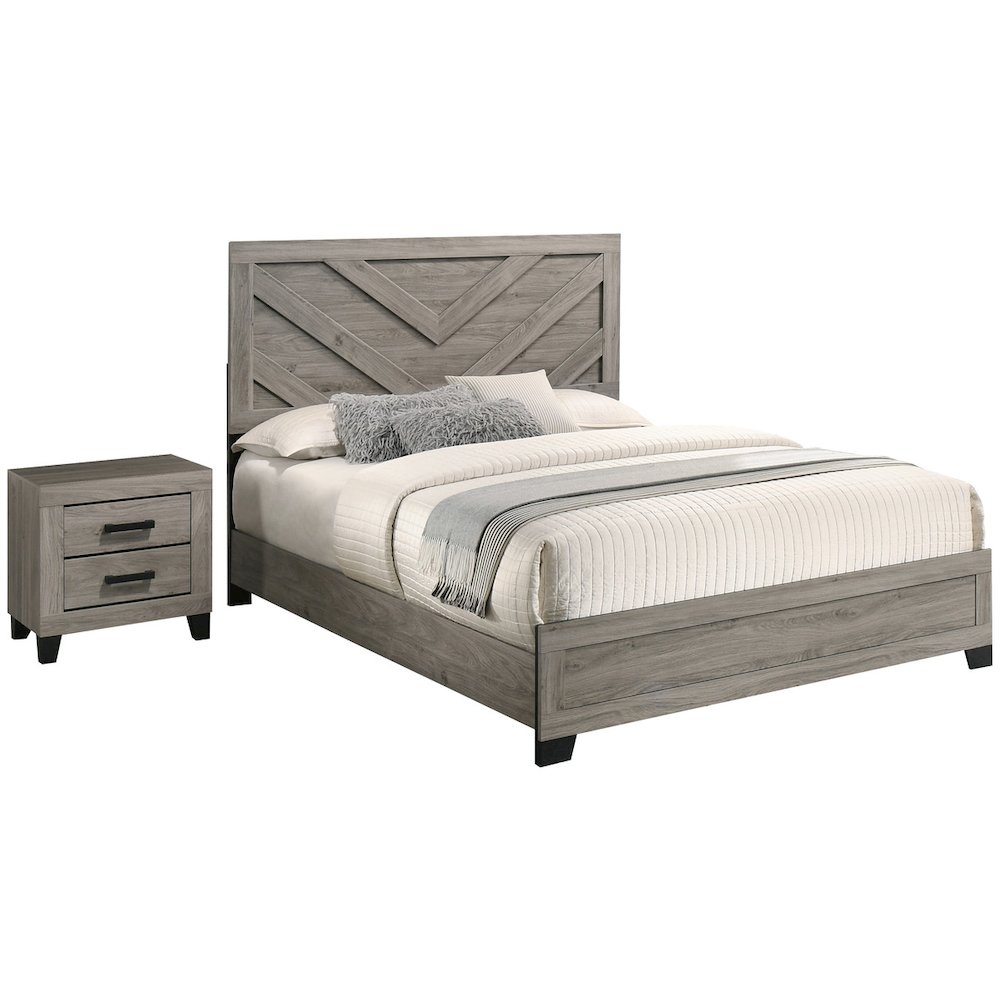 2 piece light gray pannel bedroom set (Bed+NS)