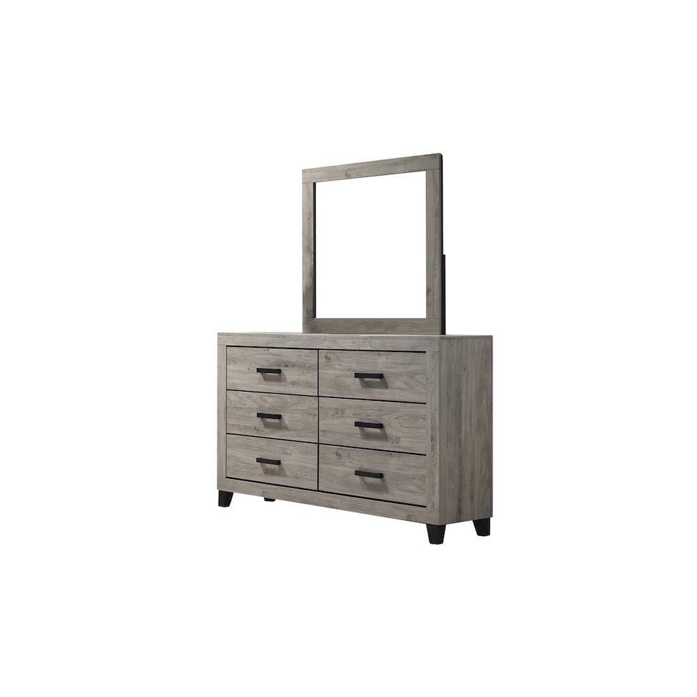 Light grey 6-drawers bedroom dresser with matching mirror