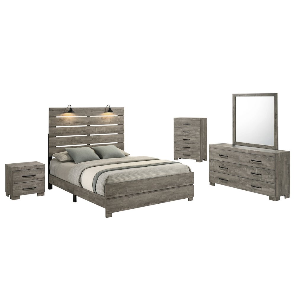 5Pc Modern Full Size Panel Bedroom Set In Antique Gray Color