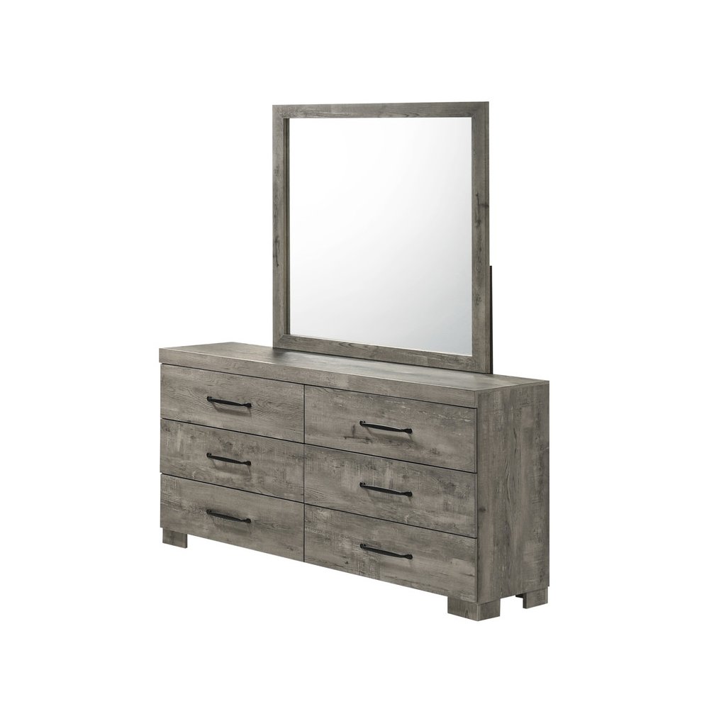 Modern 6-Drawer Dresser With Mirror In Antique Gray Color