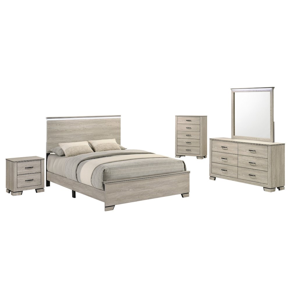 5pc Eastern King Panel Bedroom Set Greige Rustic Oak