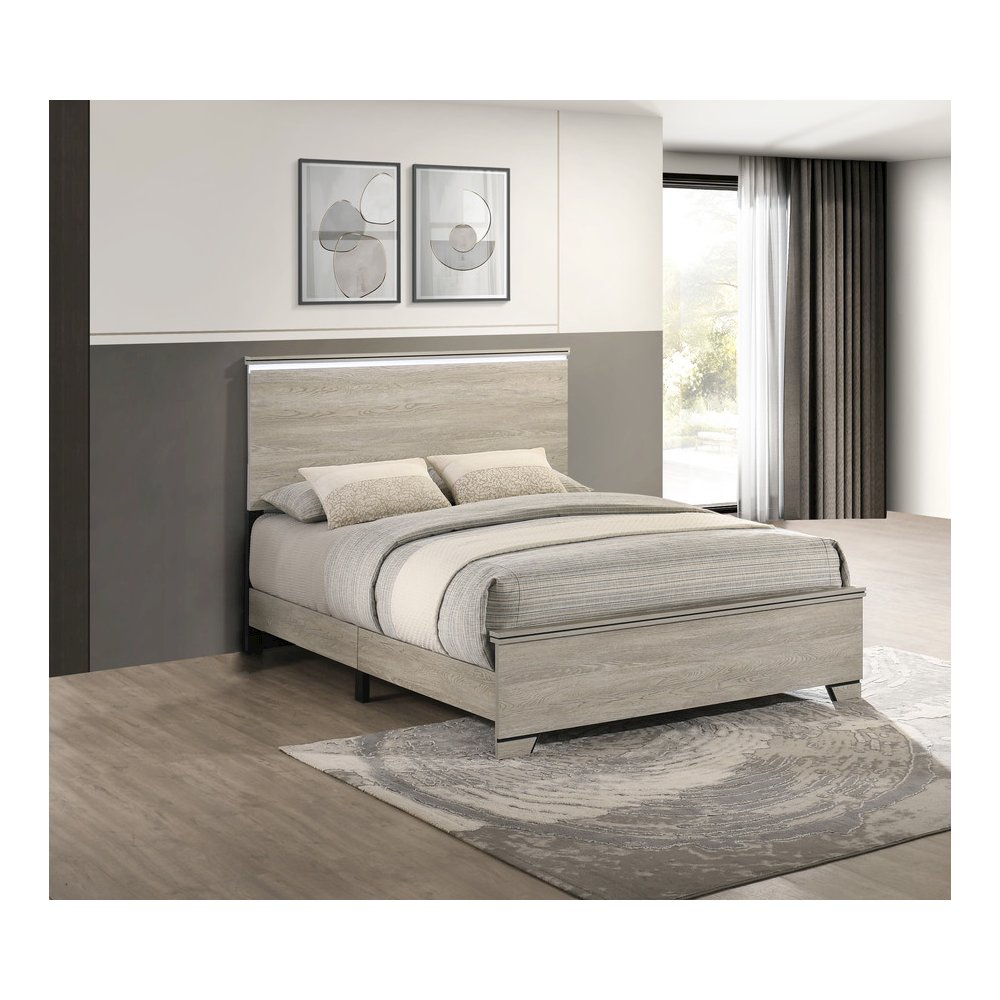 Eastern King Panel Bed Greige Rustic Oak