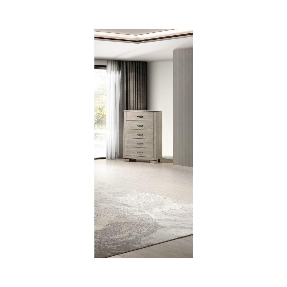 Greige Rustic Oak 5-Drawers Chest