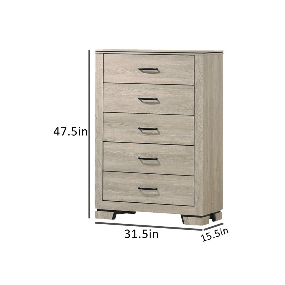 Greige Rustic Oak 5-Drawers Chest