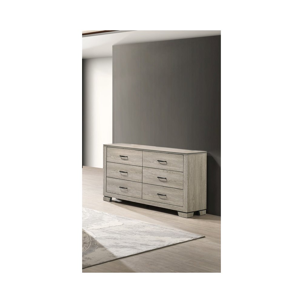 Greige Rustic Oak 6-Drawers Dresser