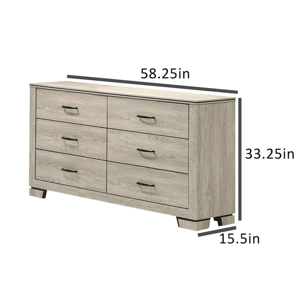 Greige Rustic Oak 6-Drawers Dresser
