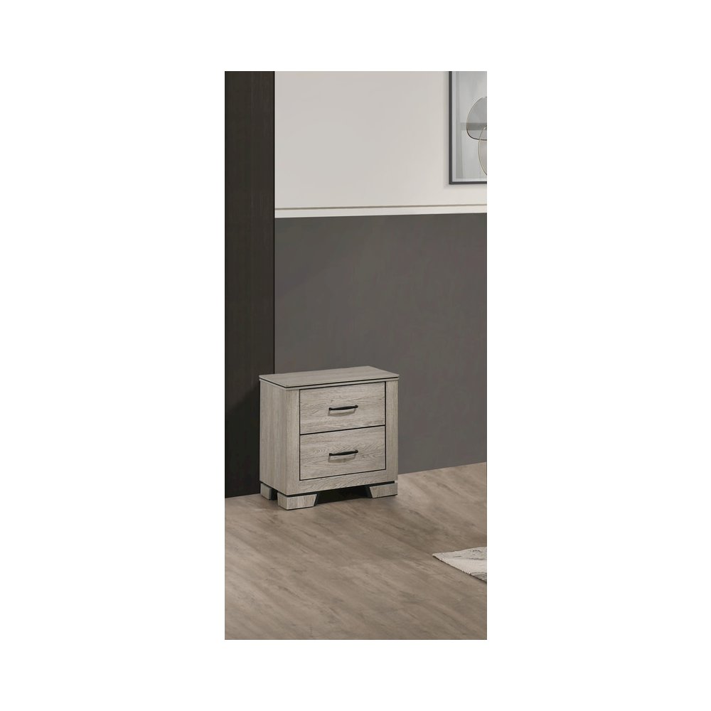 Greige Rustic Oak 2-Drawers Nightstand