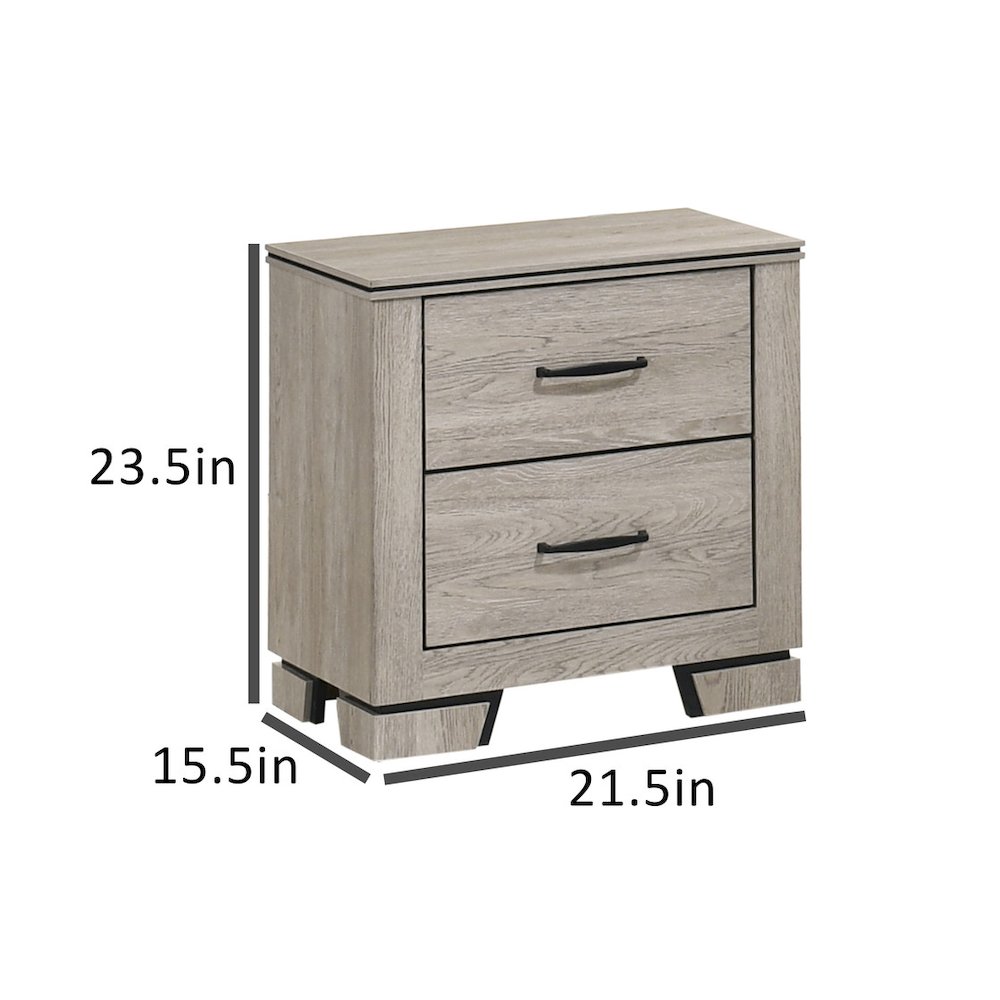 Greige Rustic Oak 2-Drawers Nightstand