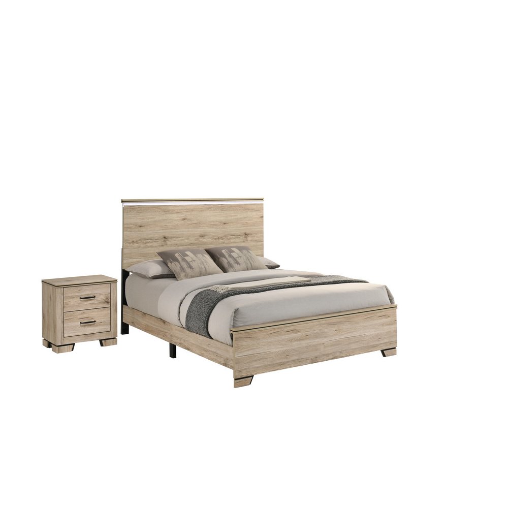 2pc Eastern King Panel Bedroom Set Light Oak (Bed