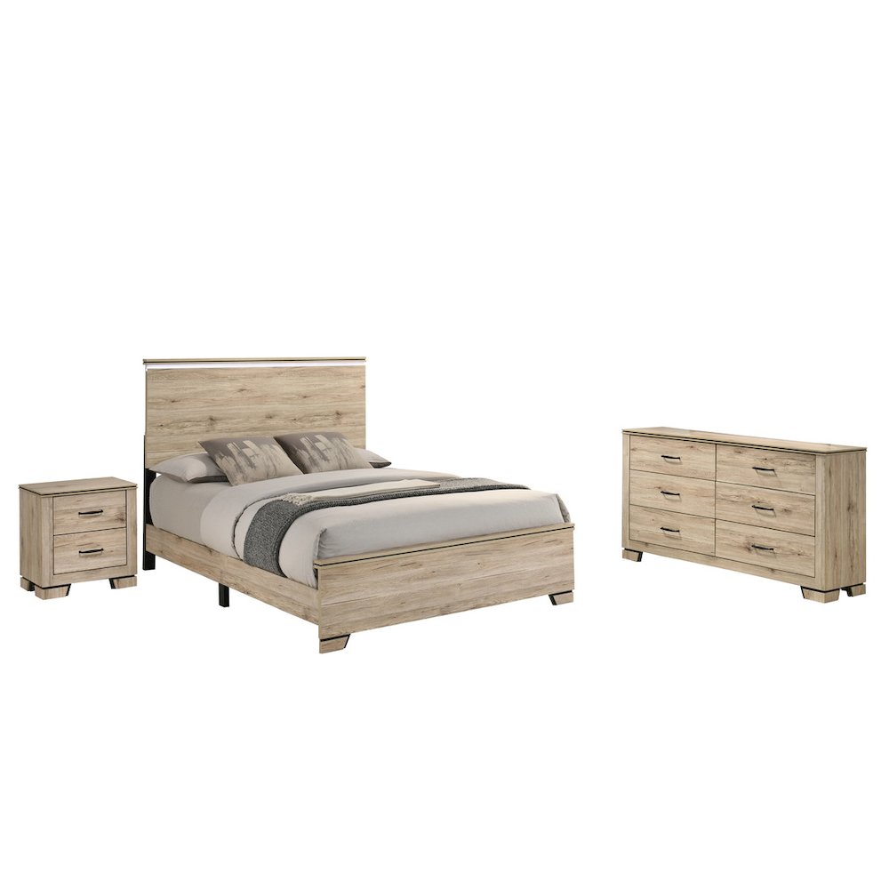3pc Eastern King Panel Bedroom Set Light Oak (Bed