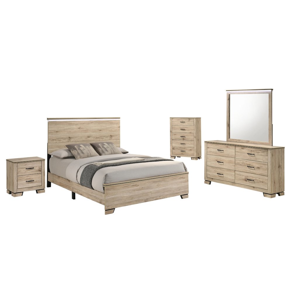 5pc Eastern King Panel Bedroom Set Light Oak