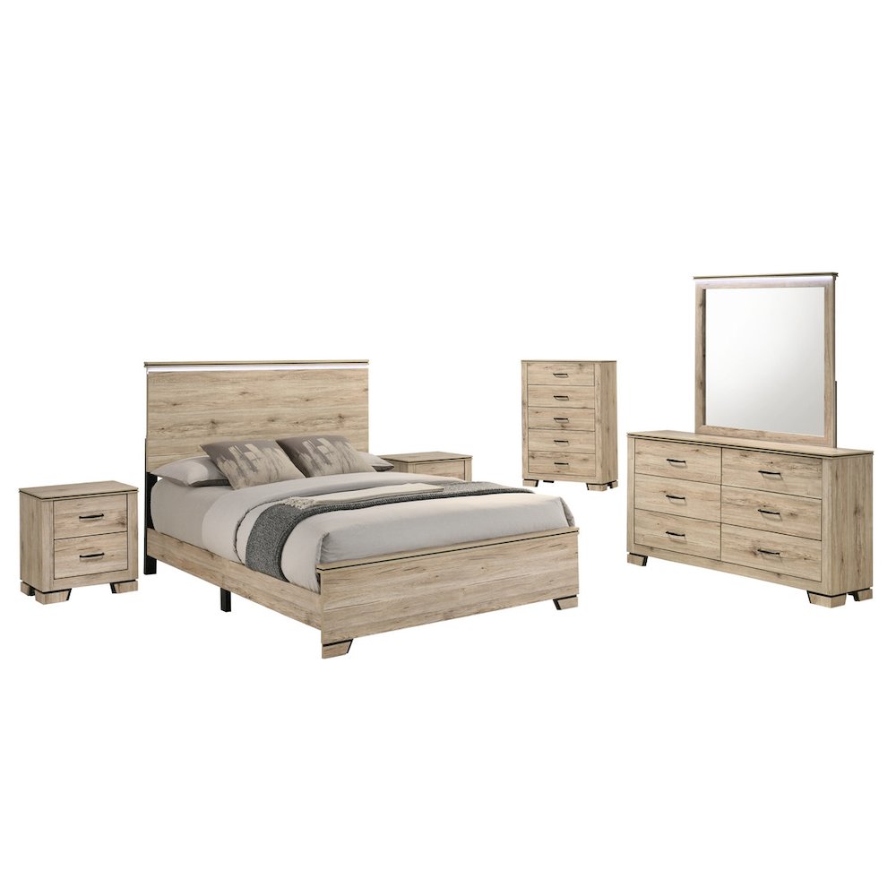 6pc Eastern King Panel Bedroom Set Light Oak