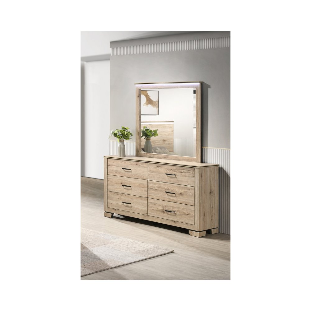 Light Oak 6-Drawers Dresser with Mirror