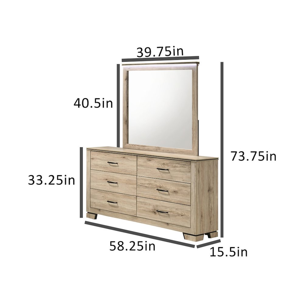 Light Oak 6-Drawers Dresser with Mirror