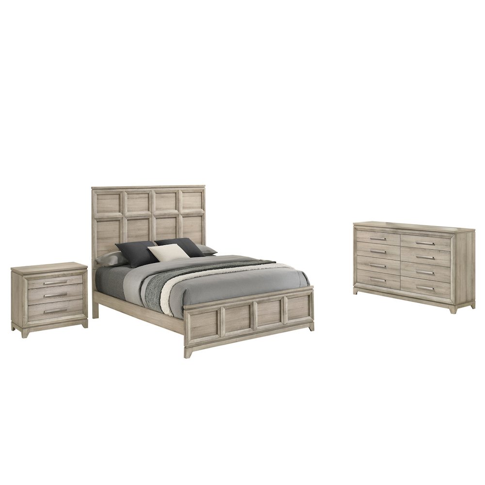 3pc Eastern King Panel Bedroom Set Weathered Greige (Bed