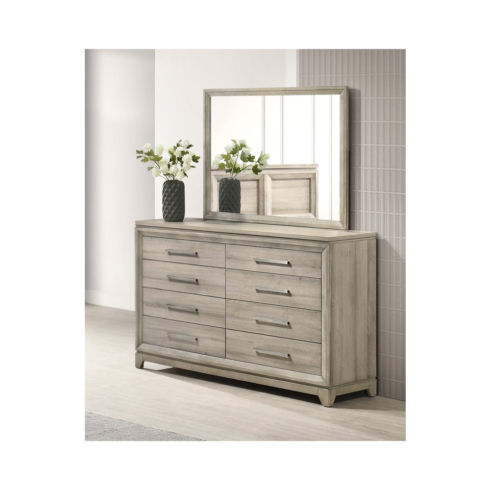 Weathered Greige 6-Drawers Dresser with Mirror