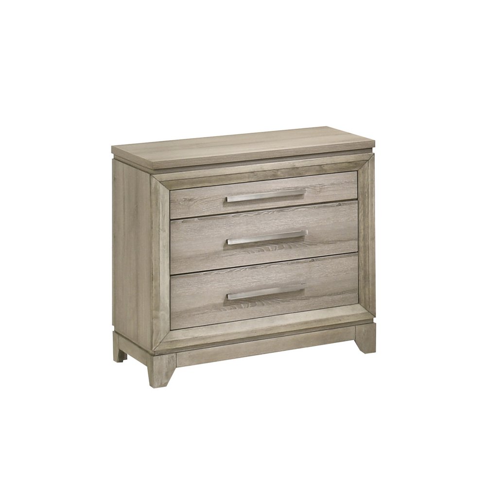 Weathered Greige 3-Drawers Nightstand
