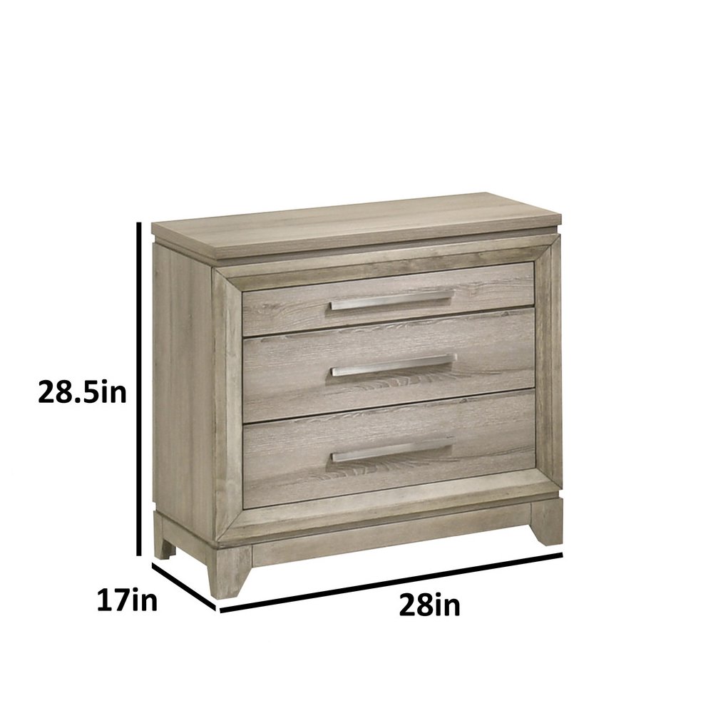 Weathered Greige 3-Drawers Nightstand