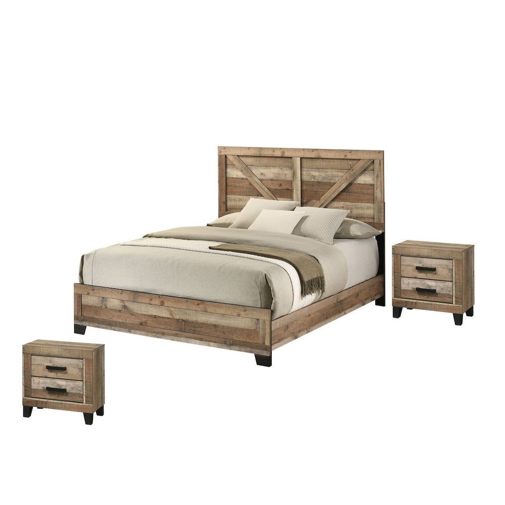 3pc Eastern King Panel Bedroom Set Weathered Brown Pine color