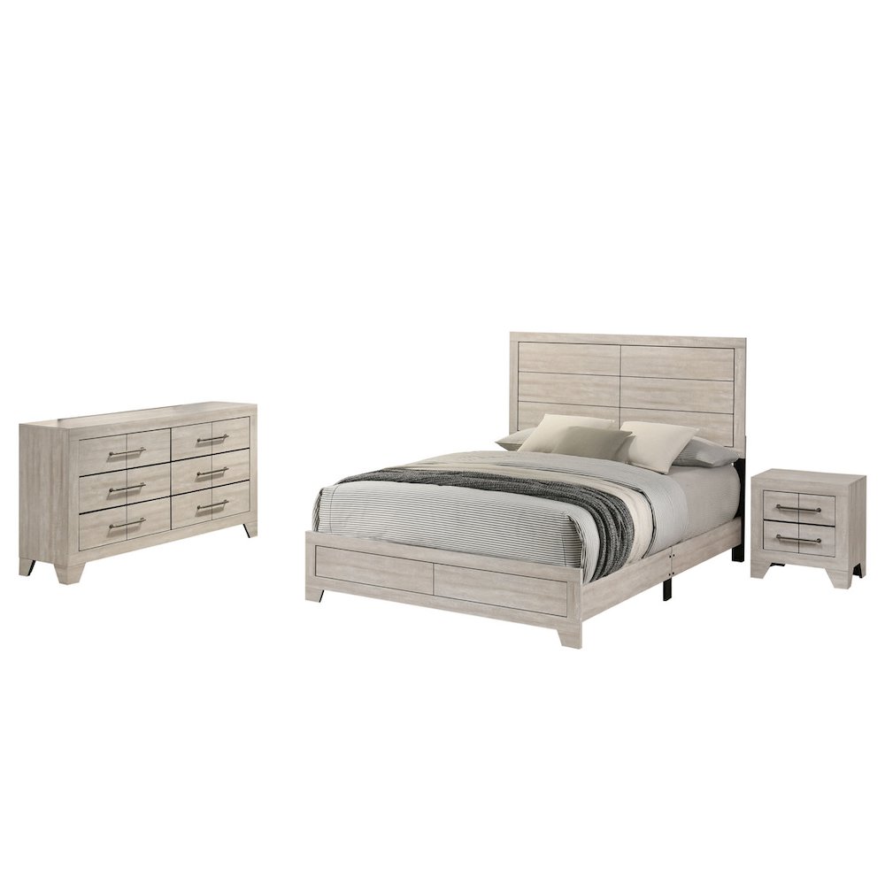 3pc Eastern King Panel Bedroom Set Rustic Gray Oak color