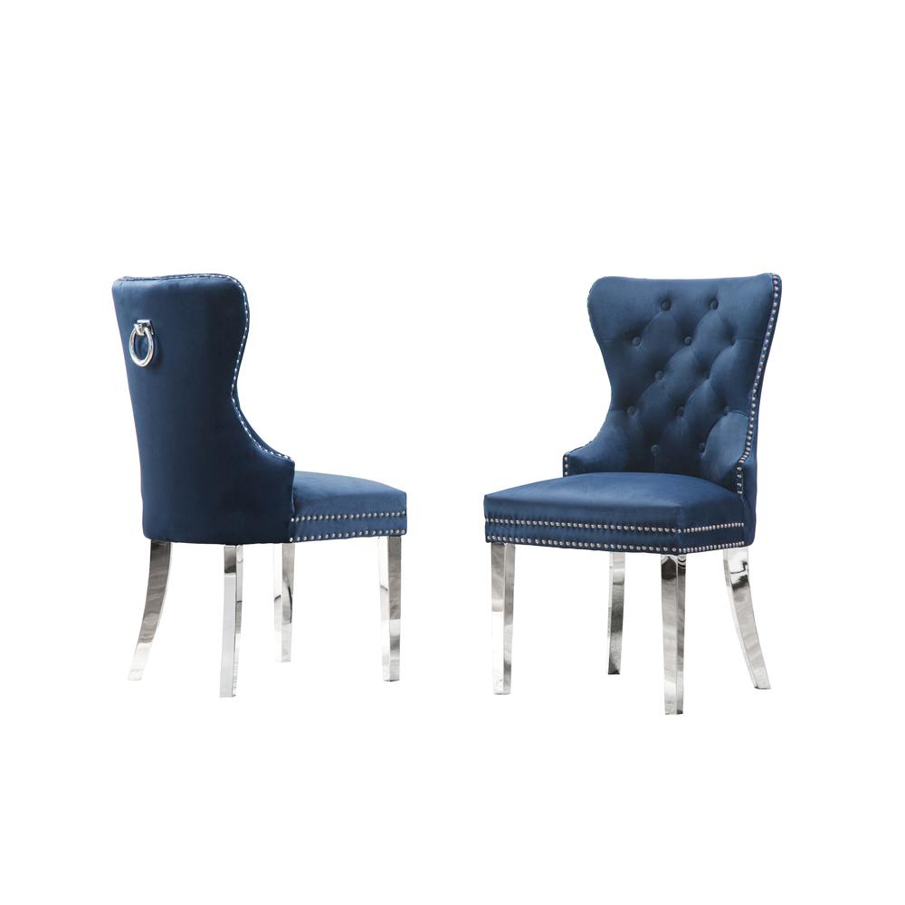 White Marble Round 5 piece Dining Set Ring Chairs in Navy Blue Velvet – Lazy Susan