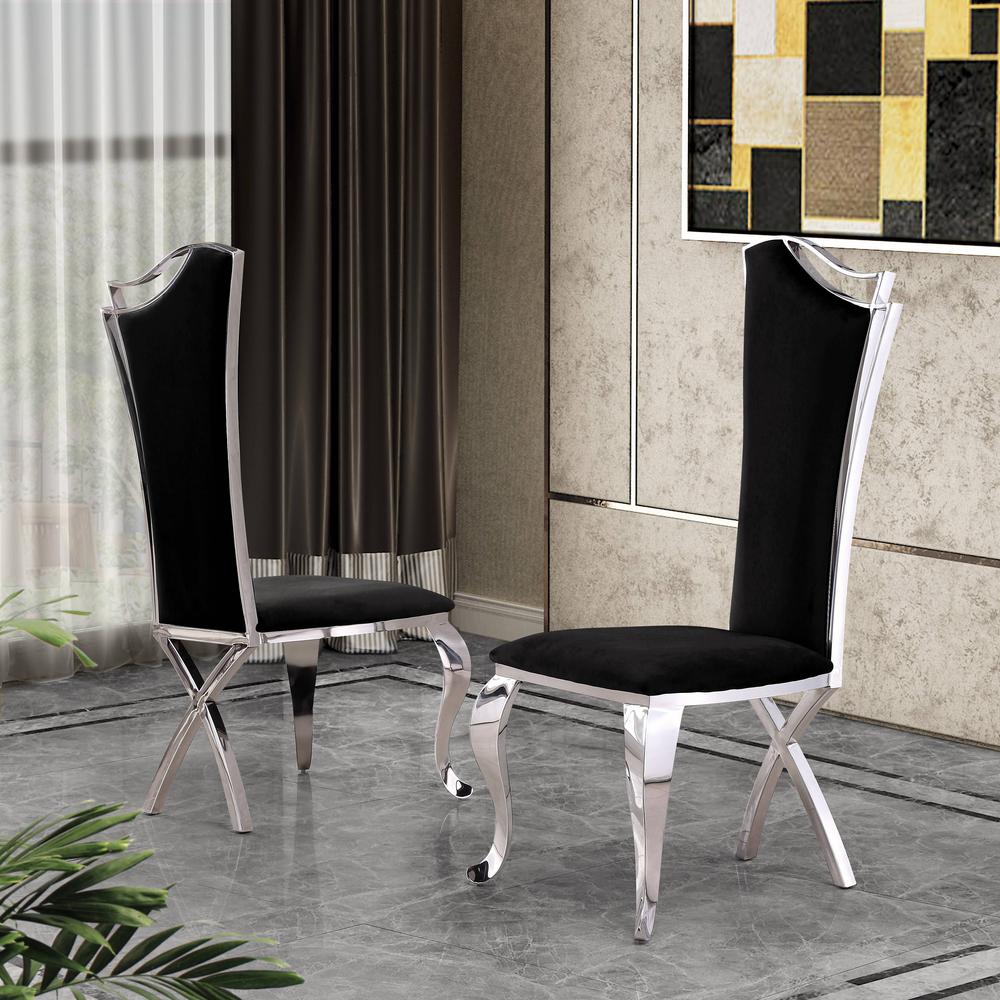 Classic 5pc Dining Set with Marble Top and Stainless Steel Base with Velvet Side Chairs