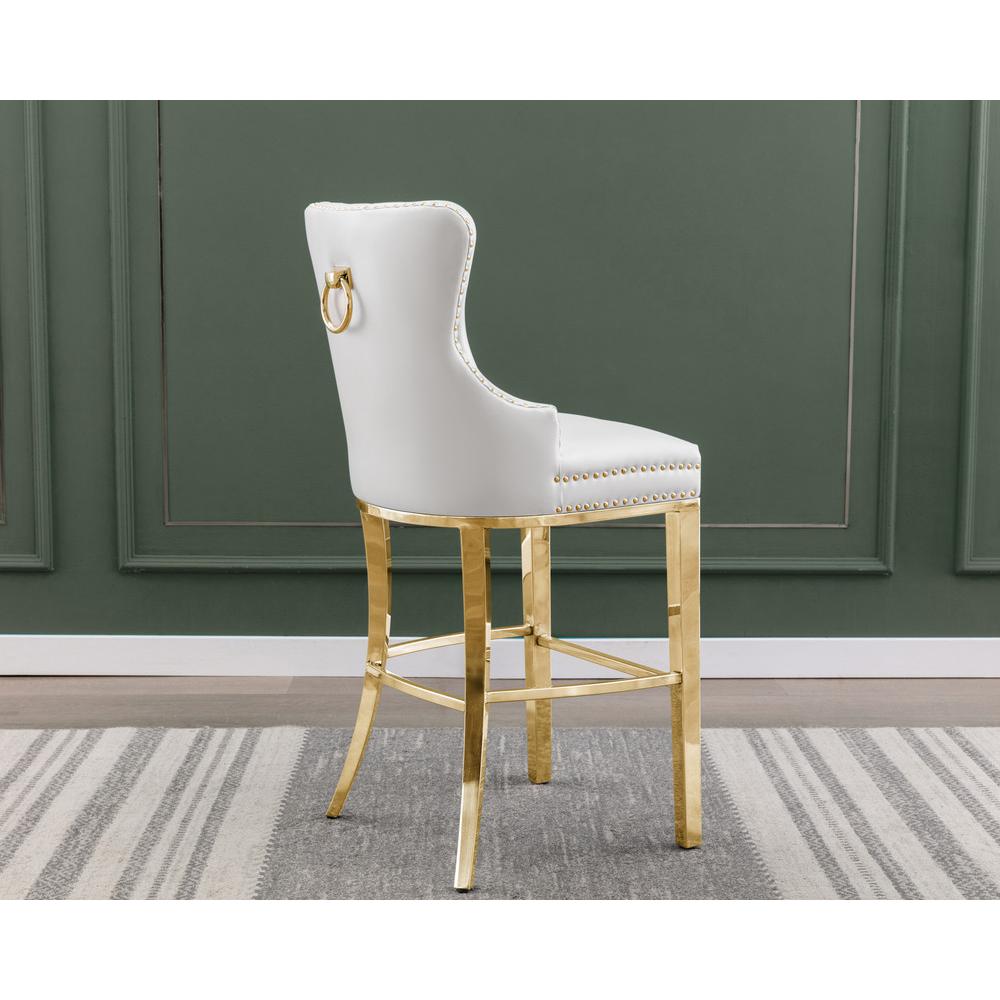 White faux leather bar stool with gold color stainless steel base (SET OF 2)