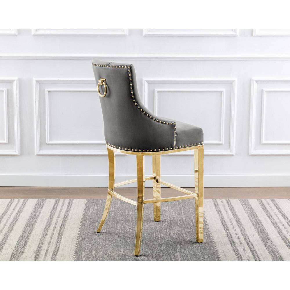 29″ Dark grey velvet barstool with a gold color base (SET OF 2)