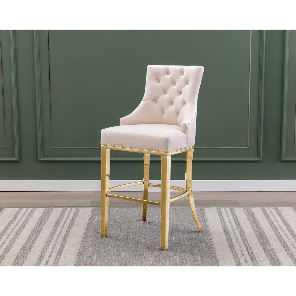 29″ Cream velvet barstool with gold color base (SET OF 2)
