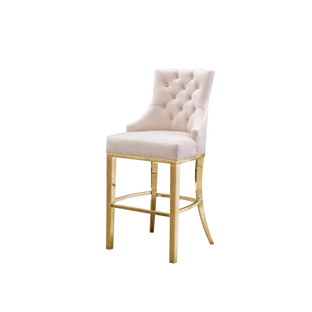 29″ Cream velvet barstool with gold color base (SET OF 2)