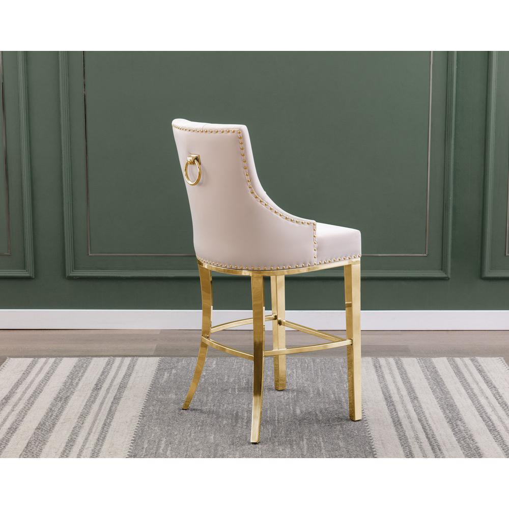 29″ Cream velvet barstool with gold color base (SET OF 2)
