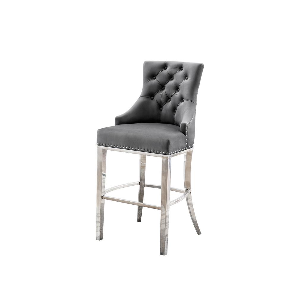 29″ Dark Grey velvet barstool with a silver color base (SET OF 2)