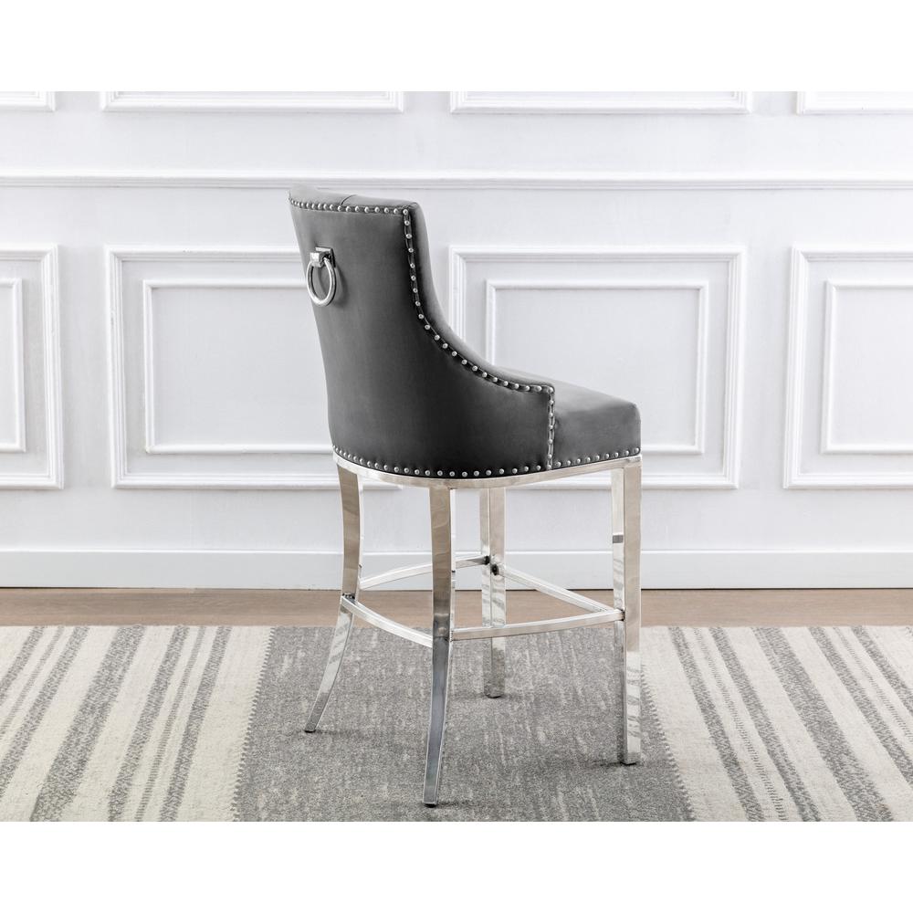 29″ Dark Grey velvet barstool with a silver color base (SET OF 2)