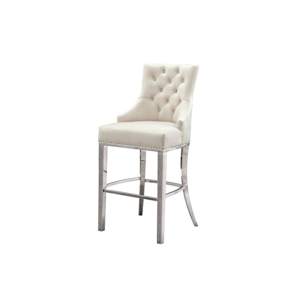 29″ Cream velvet barstool with a silver color base (SET OF 2)