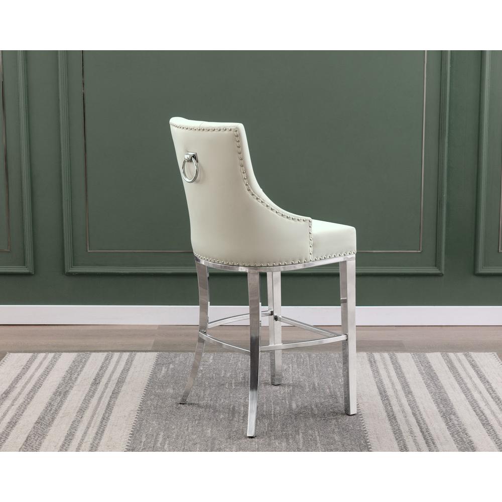 29″ Cream velvet barstool with a silver color base (SET OF 2)