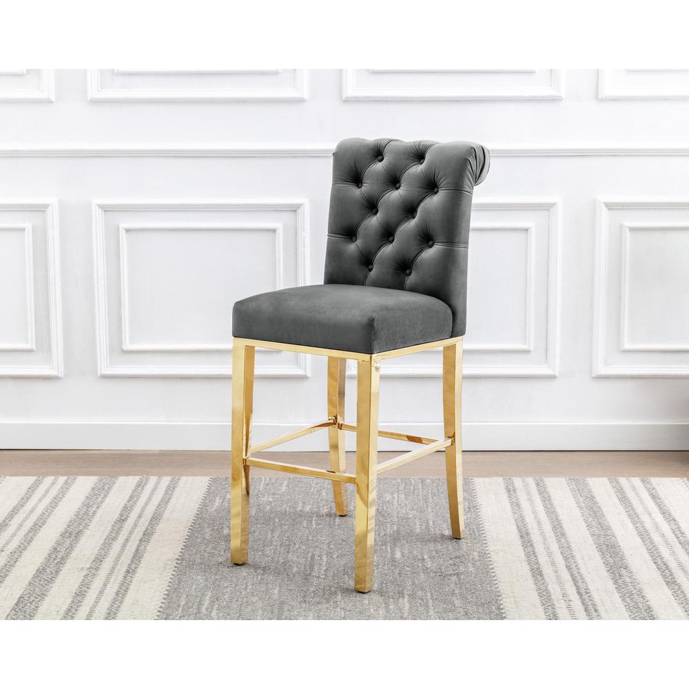 29″ Dark grey velvet barstool with a gold color base (SET OF 2)