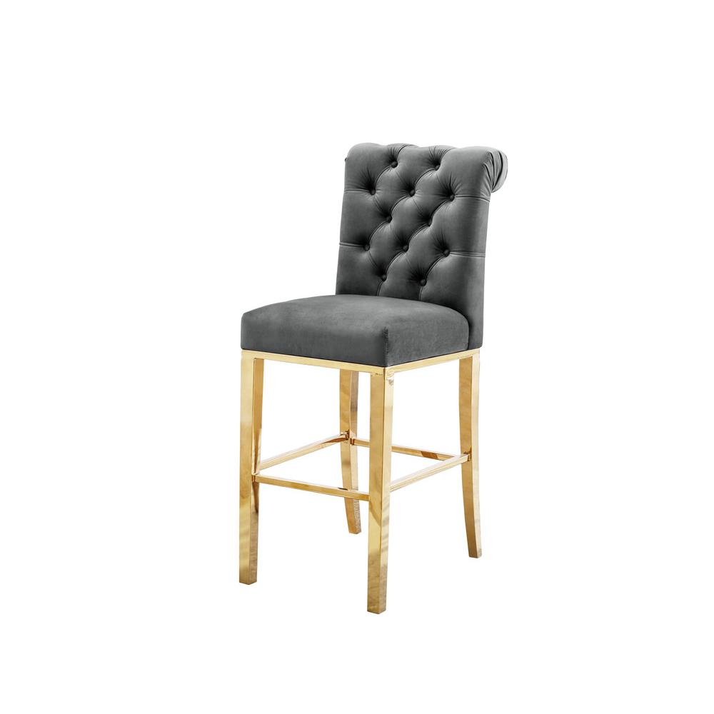 29″ Dark grey velvet barstool with a gold color base (SET OF 2)