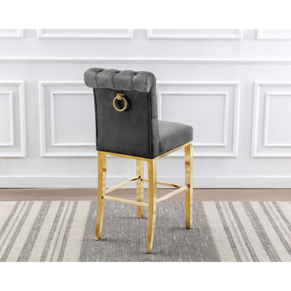 29″ Dark grey velvet barstool with a gold color base (SET OF 2)